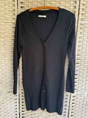 Abercrombie & Fitch Black Ribbed Knit Button Down V Neck Sweater Size LP